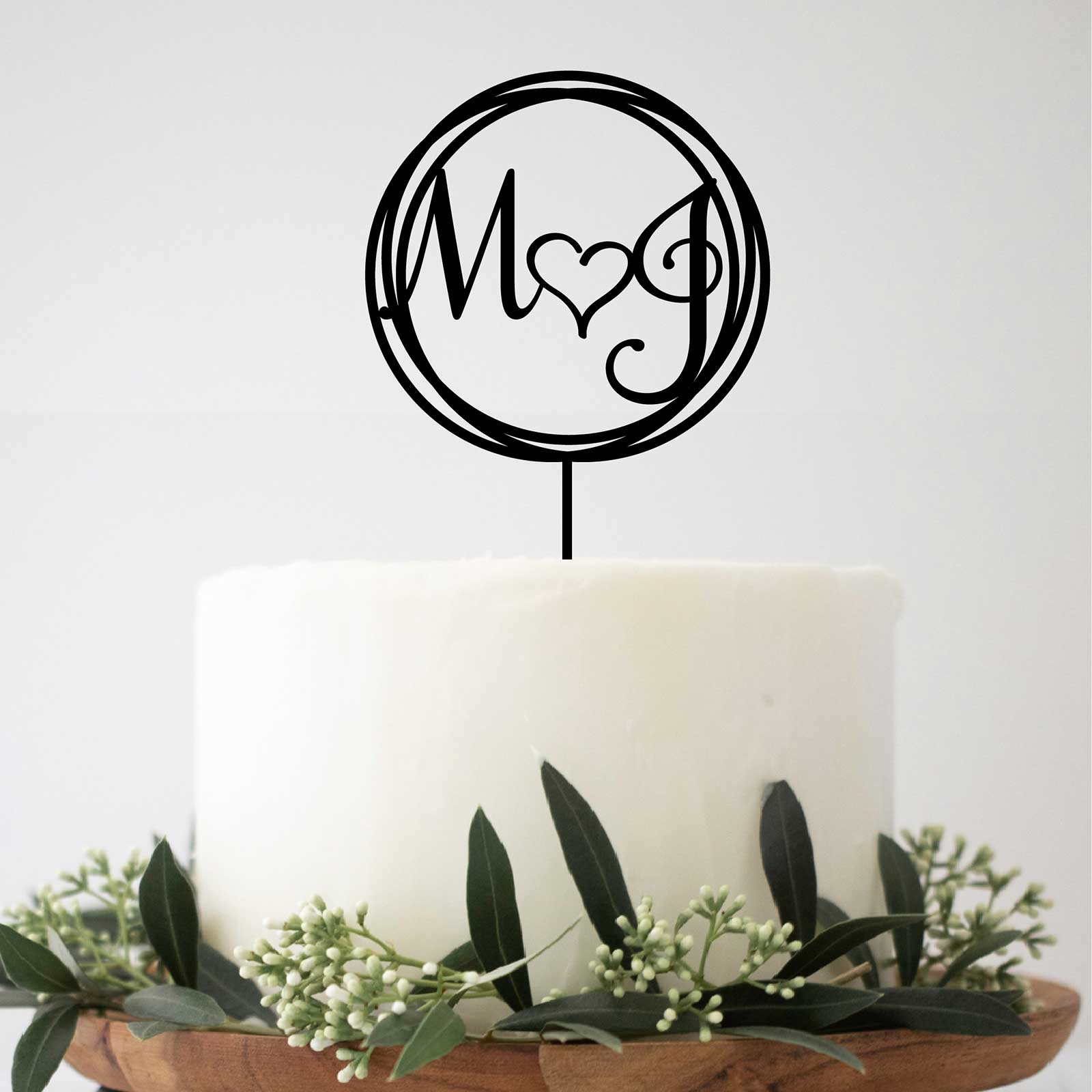 Circle with Initials & Heart Cake Topper