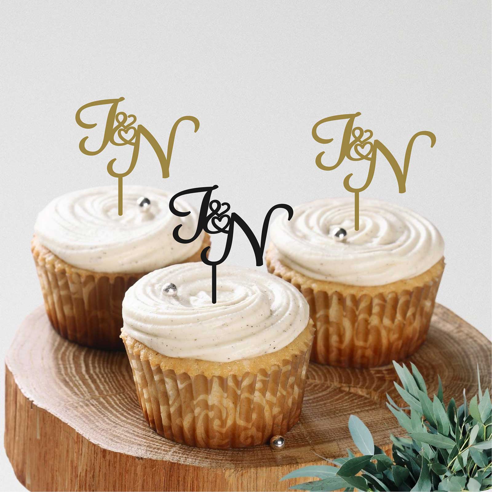 Initials with Heart Cup Cake Topper