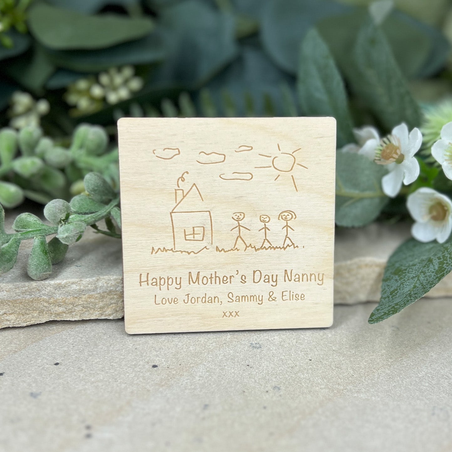 Hand Drawn Personalised Fridge Magnet | Custom Magnet | Mother's Day | Engraved Wood | Kiddies Drawing